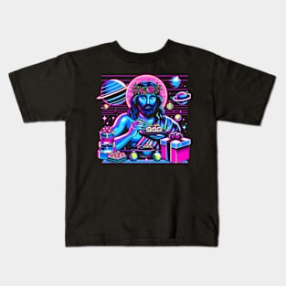 COOL JESUS SUSHI OUTERSPACE RETRO 80'S NEON VIBE Kids T-Shirt